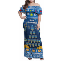 Personalised Jewish Hanukkah Xmas Family Matching Off Shoulder Maxi Dress and Hawaiian Shirt Merry Chrismukkah - Wonder Print Shop