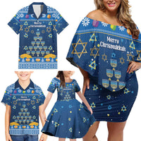 Personalised Jewish Hanukkah Xmas Family Matching Off Shoulder Short Dress and Hawaiian Shirt Merry Chrismukkah - Wonder Print Shop