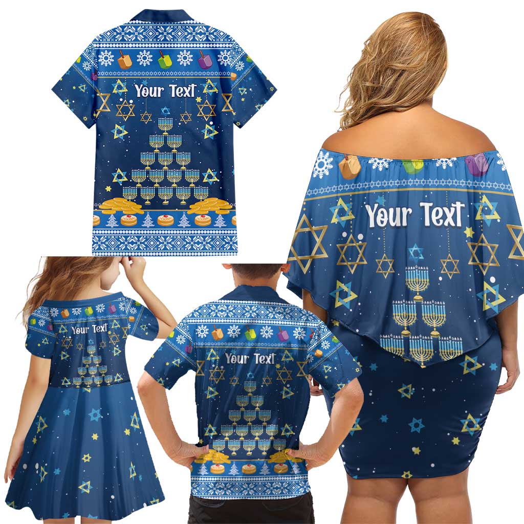 Personalised Jewish Hanukkah Xmas Family Matching Off Shoulder Short Dress and Hawaiian Shirt Merry Chrismukkah - Wonder Print Shop