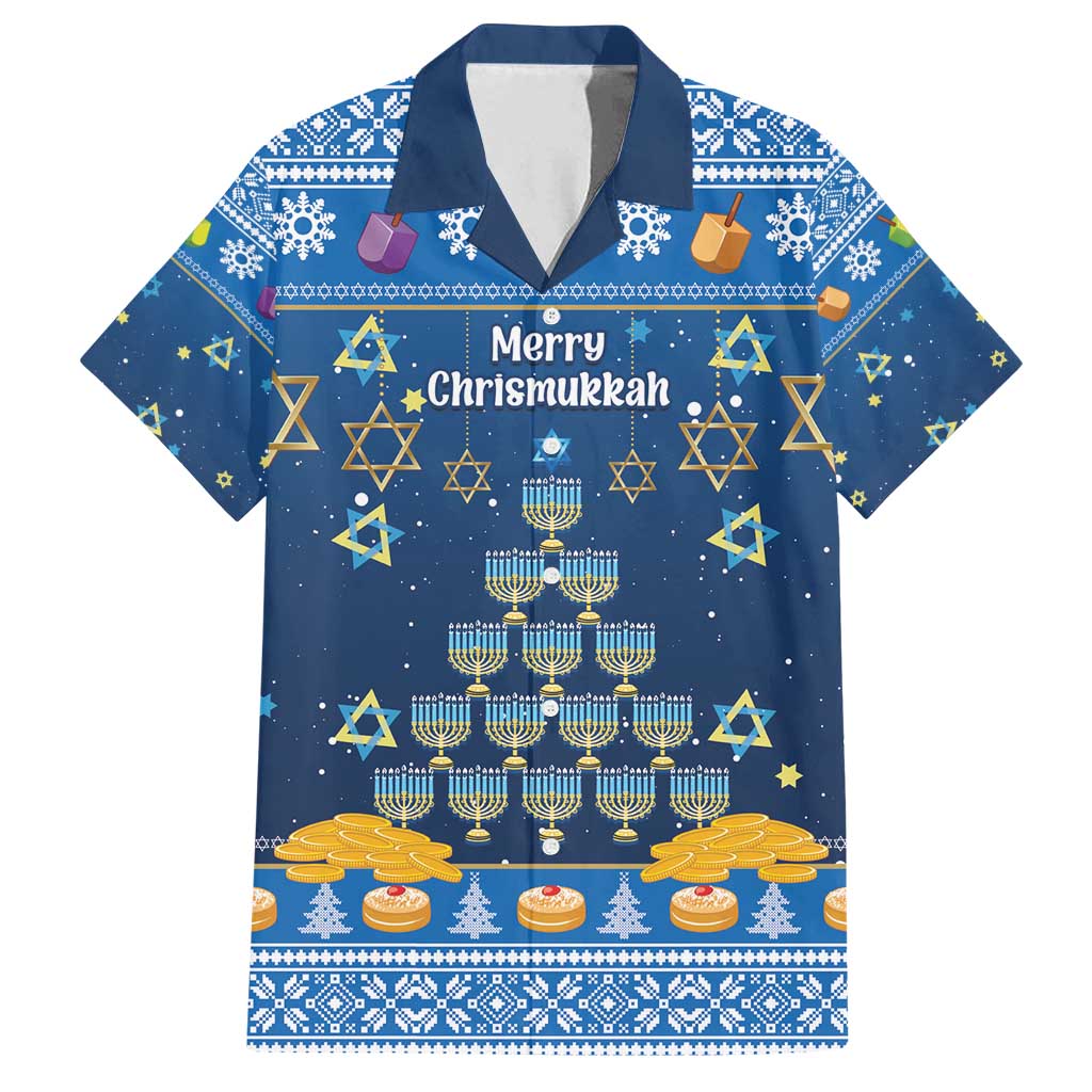 Personalised Jewish Hanukkah Xmas Family Matching Off Shoulder Short Dress and Hawaiian Shirt Merry Chrismukkah - Wonder Print Shop