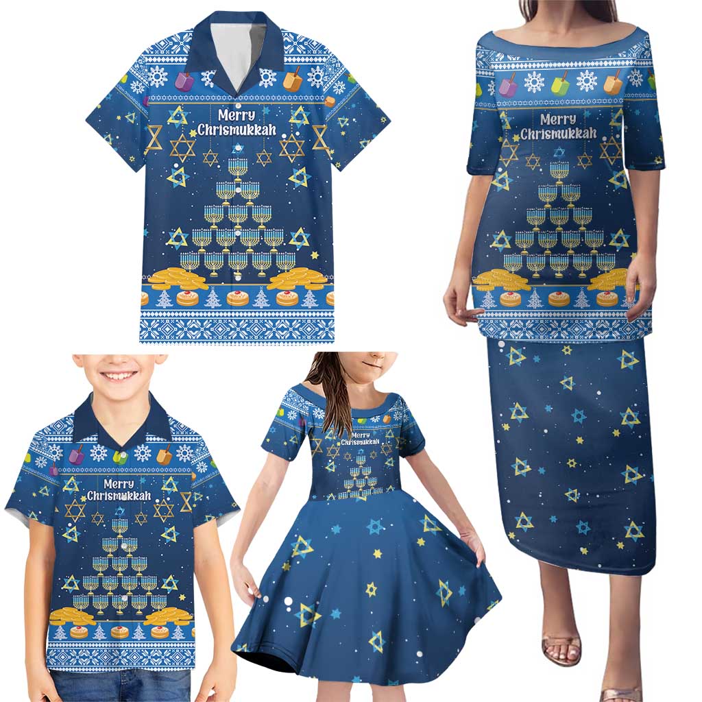 Personalised Jewish Hanukkah Xmas Family Matching Puletasi and Hawaiian Shirt Merry Chrismukkah - Wonder Print Shop