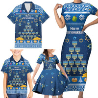 Personalised Jewish Hanukkah Xmas Family Matching Short Sleeve Bodycon Dress and Hawaiian Shirt Merry Chrismukkah - Wonder Print Shop