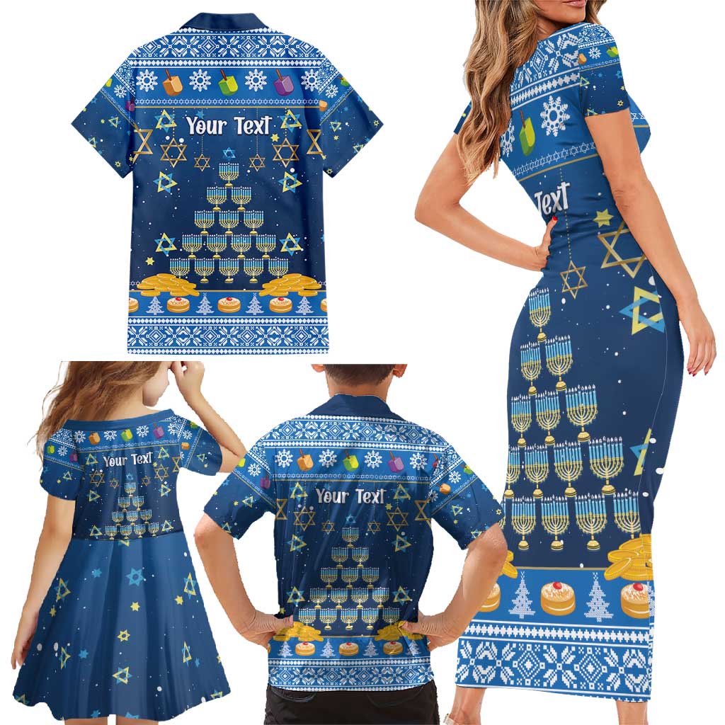 Personalised Jewish Hanukkah Xmas Family Matching Short Sleeve Bodycon Dress and Hawaiian Shirt Merry Chrismukkah - Wonder Print Shop