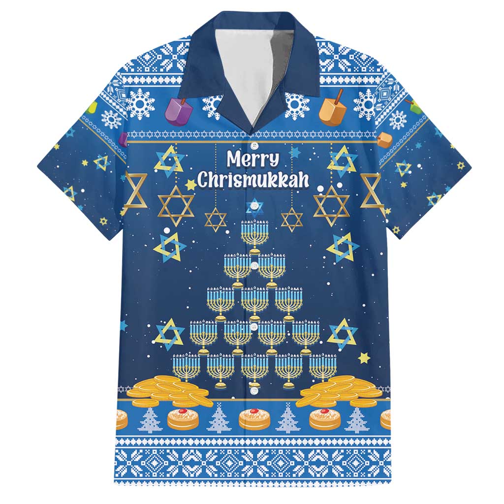 Personalised Jewish Hanukkah Xmas Family Matching Short Sleeve Bodycon Dress and Hawaiian Shirt Merry Chrismukkah - Wonder Print Shop