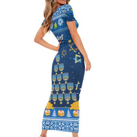 Personalised Jewish Hanukkah Xmas Family Matching Short Sleeve Bodycon Dress and Hawaiian Shirt Merry Chrismukkah - Wonder Print Shop