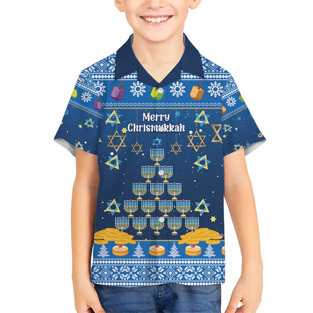 Personalised Jewish Hanukkah Xmas Family Matching Short Sleeve Bodycon Dress and Hawaiian Shirt Merry Chrismukkah - Wonder Print Shop