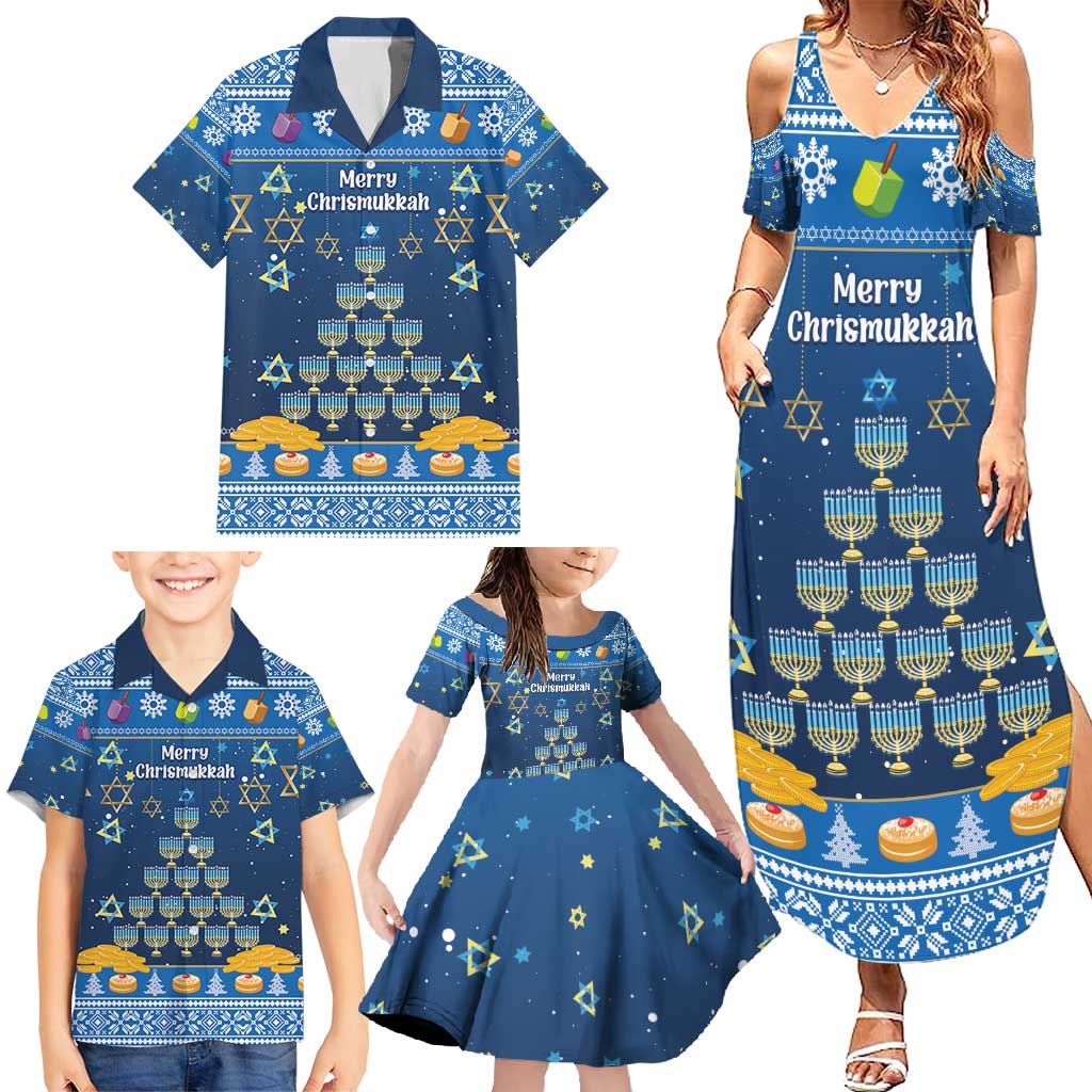 Personalised Jewish Hanukkah Xmas Family Matching Summer Maxi Dress and Hawaiian Shirt Merry Chrismukkah - Wonder Print Shop