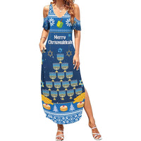 Personalised Jewish Hanukkah Xmas Family Matching Summer Maxi Dress and Hawaiian Shirt Merry Chrismukkah - Wonder Print Shop