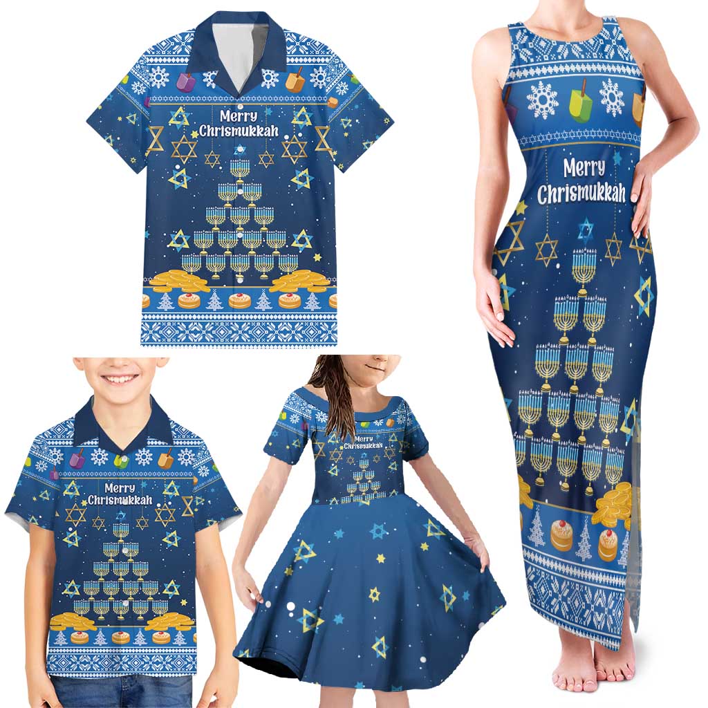 Personalised Jewish Hanukkah Xmas Family Matching Tank Maxi Dress and Hawaiian Shirt Merry Chrismukkah - Wonder Print Shop
