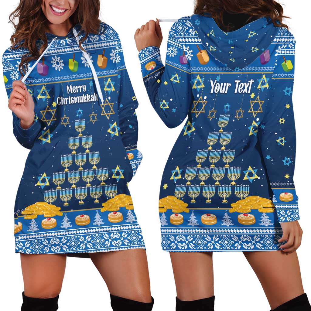 Personalised Jewish Hanukkah Xmas Hoodie Dress Merry Chrismukkah - Wonder Print Shop