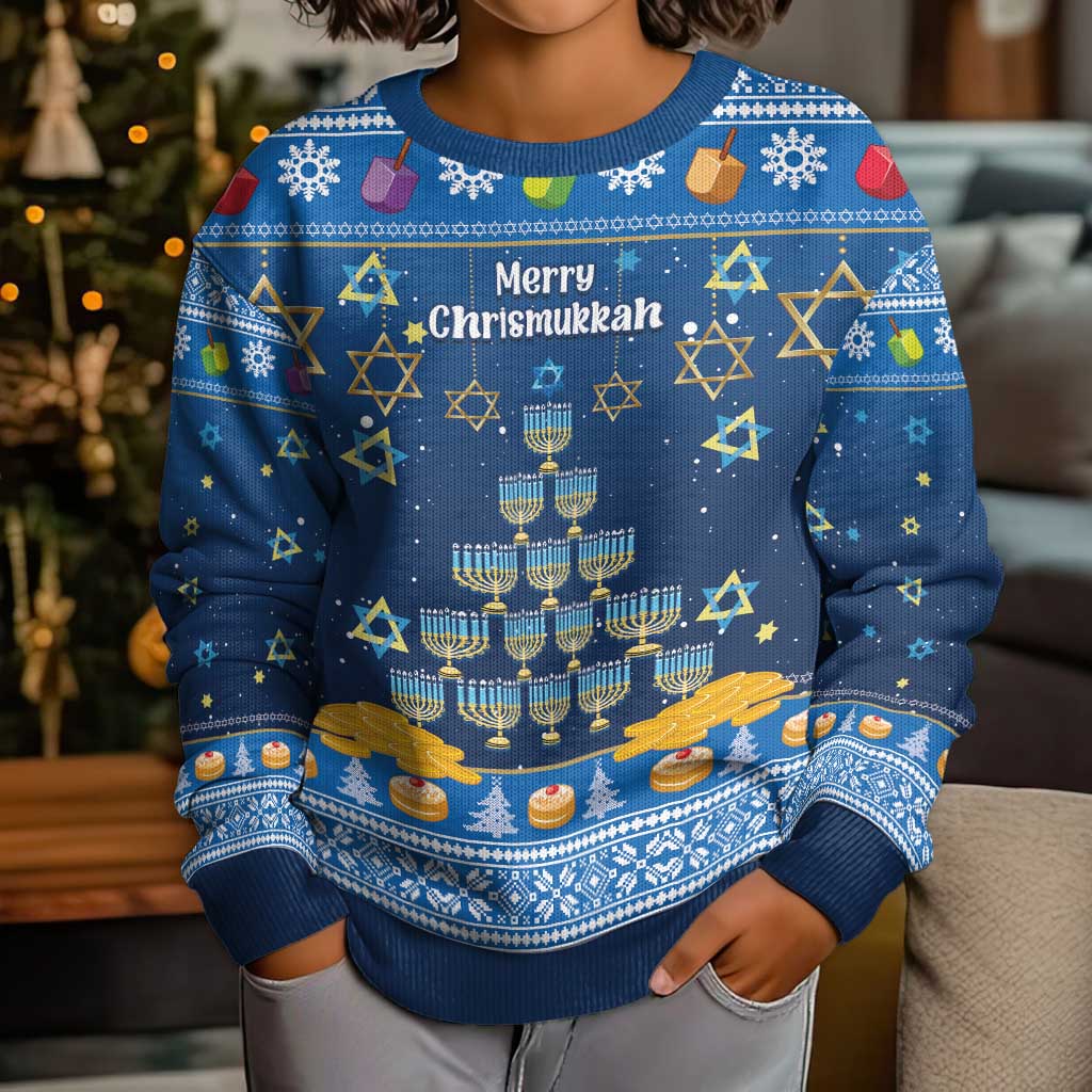 Personalised Jewish Hanukkah Xmas Kid Ugly Christmas Sweater Merry Chrismukkah - Wonder Print Shop