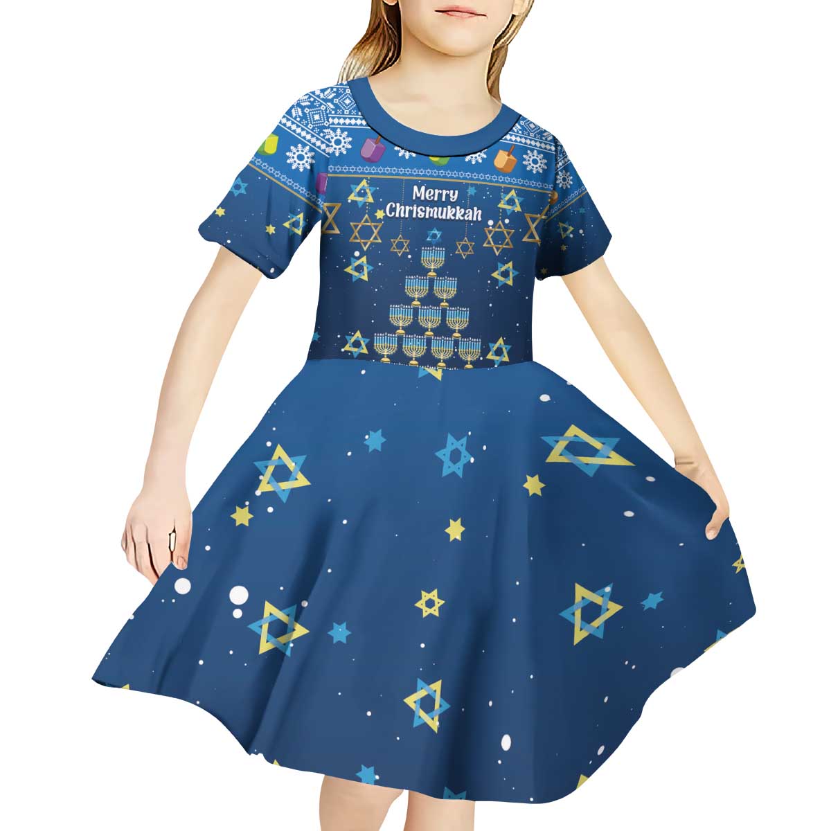 Personalised Jewish Hanukkah Xmas Kid Short Sleeve Dress Merry Chrismukkah - Wonder Print Shop