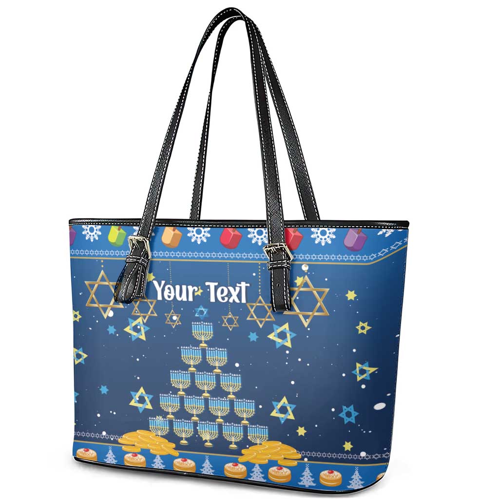 Personalised Jewish Hanukkah Xmas Leather Tote Bag Merry Chrismukkah - Wonder Print Shop