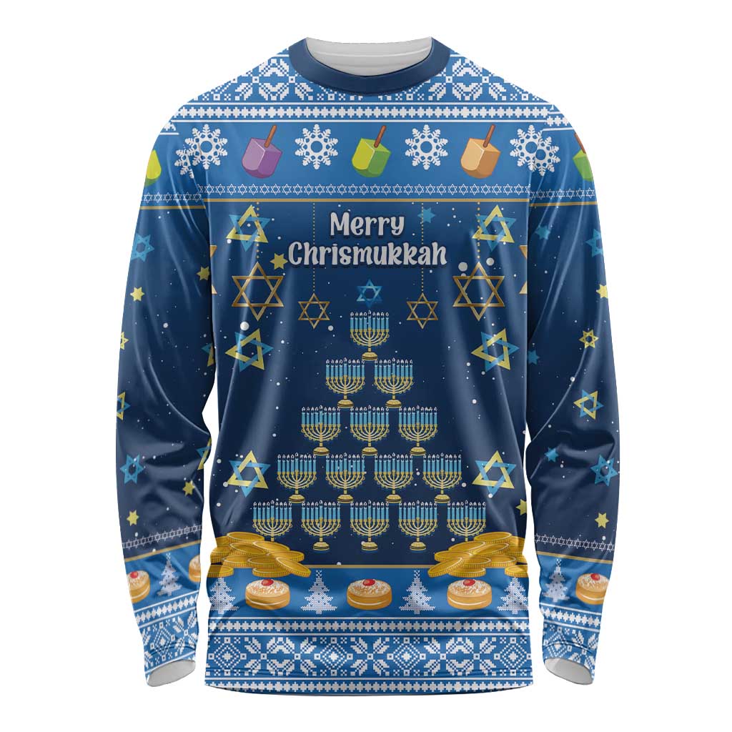 Personalised Jewish Hanukkah Xmas Long Sleeve Shirt Merry Chrismukkah - Wonder Print Shop