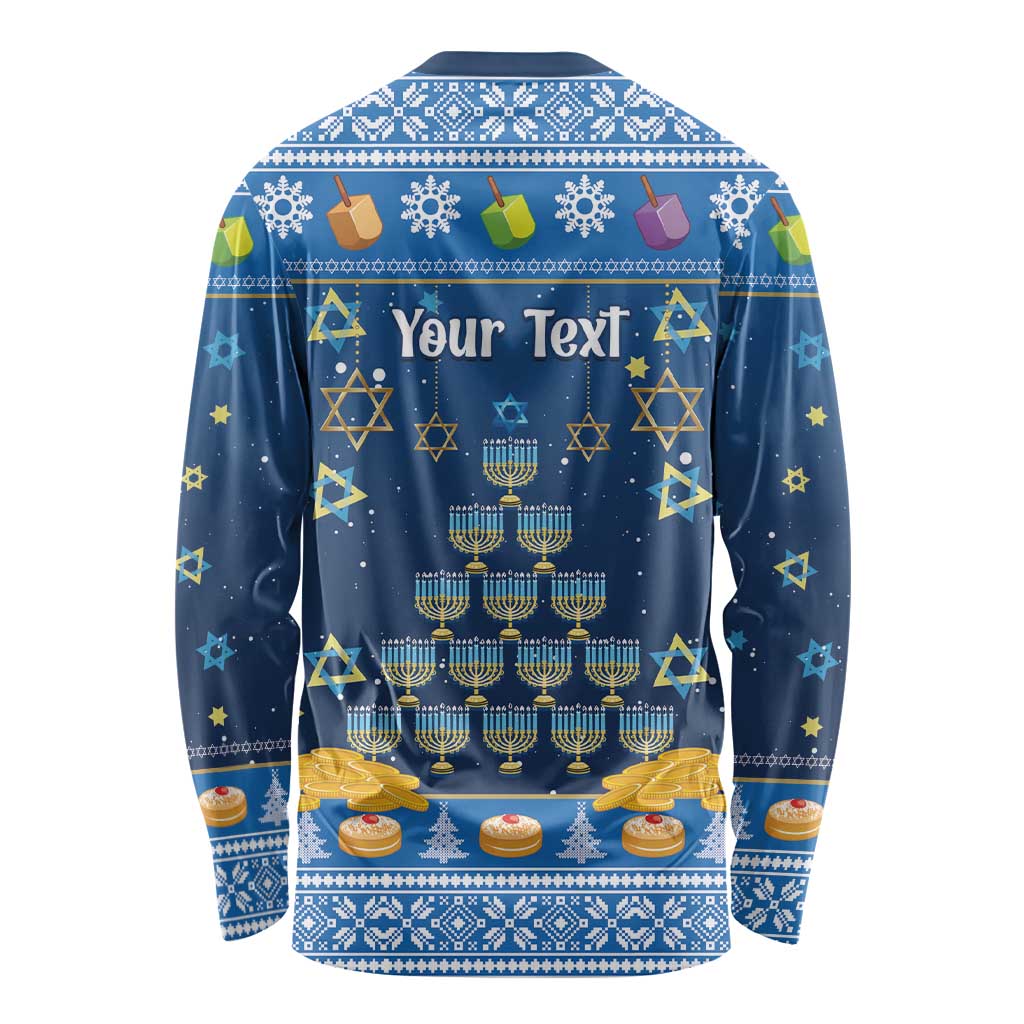 Personalised Jewish Hanukkah Xmas Long Sleeve Shirt Merry Chrismukkah - Wonder Print Shop