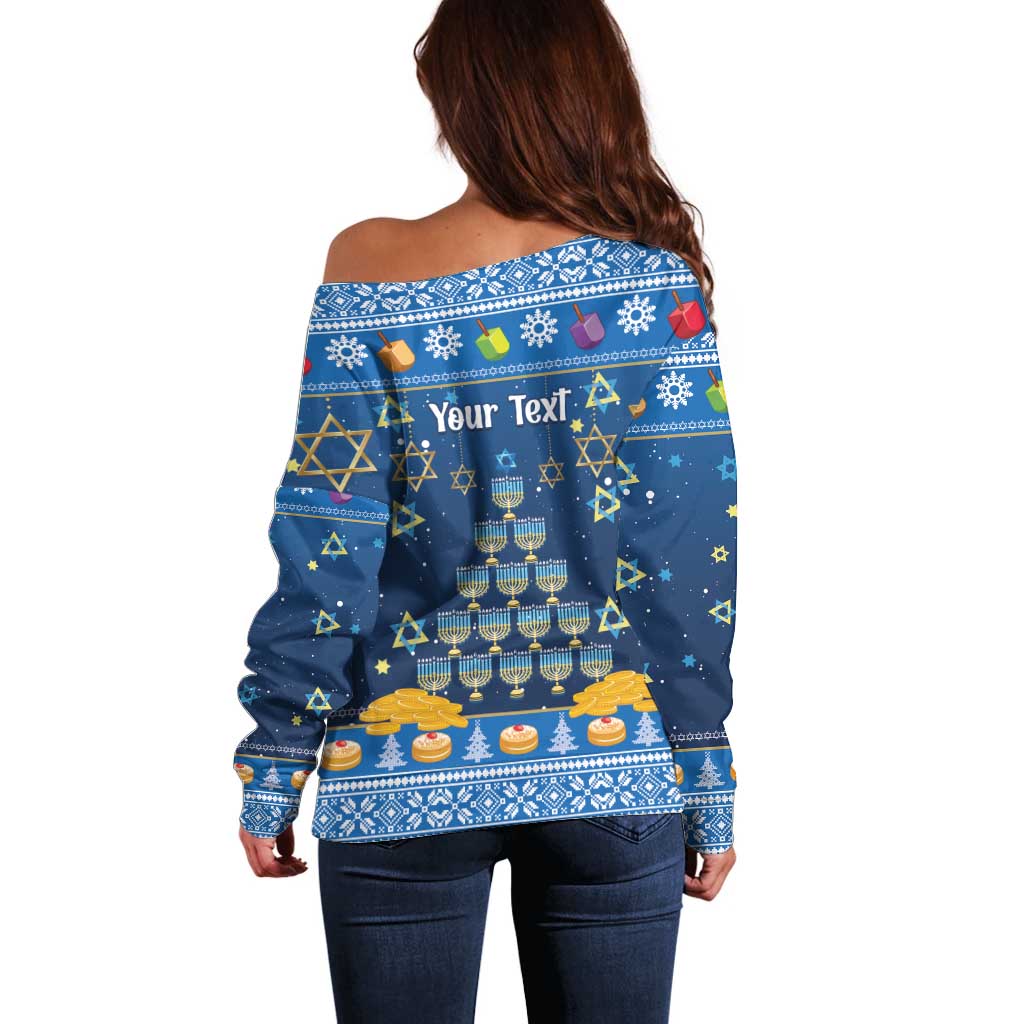 Personalised Jewish Hanukkah Xmas Off Shoulder Sweater Merry Chrismukkah - Wonder Print Shop