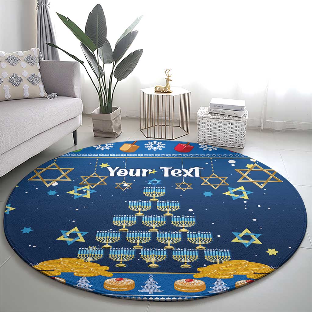 Personalised Jewish Hanukkah Xmas Round Carpet Merry Chrismukkah