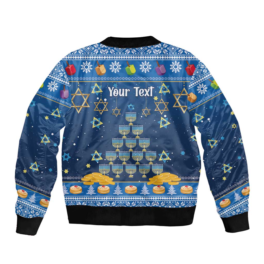 Personalised Jewish Hanukkah Xmas Sleeve Zip Bomber Jacket Merry Chrismukkah - Wonder Print Shop