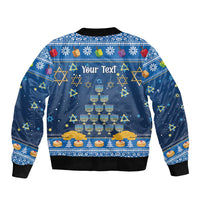 Personalised Jewish Hanukkah Xmas Sleeve Zip Bomber Jacket Merry Chrismukkah - Wonder Print Shop