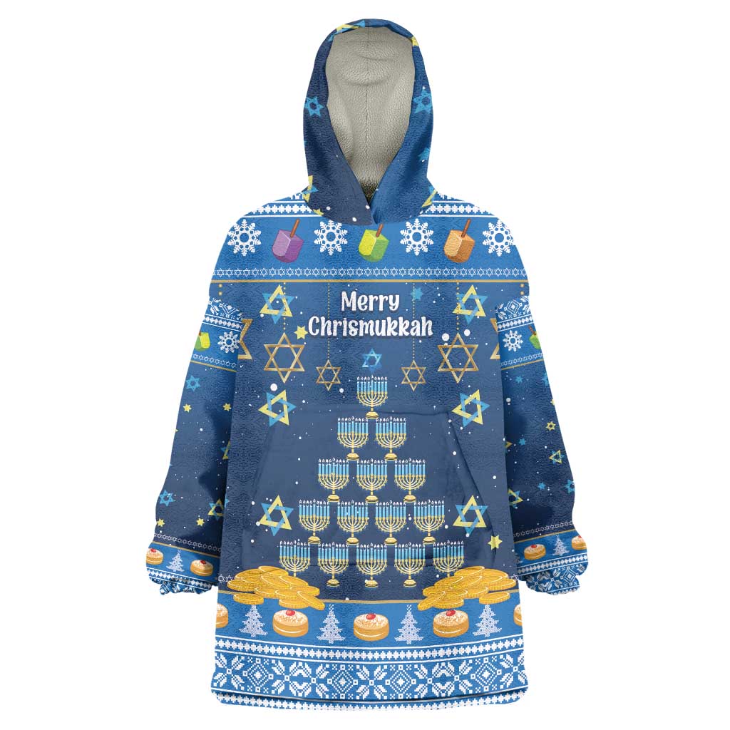 Personalised Jewish Hanukkah Xmas Wearable Blanket Hoodie Merry Chrismukkah - Wonder Print Shop