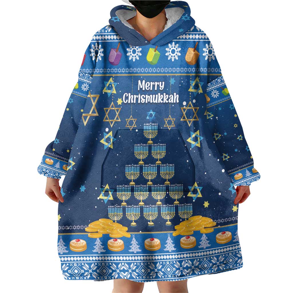 Personalised Jewish Hanukkah Xmas Wearable Blanket Hoodie Merry Chrismukkah - Wonder Print Shop