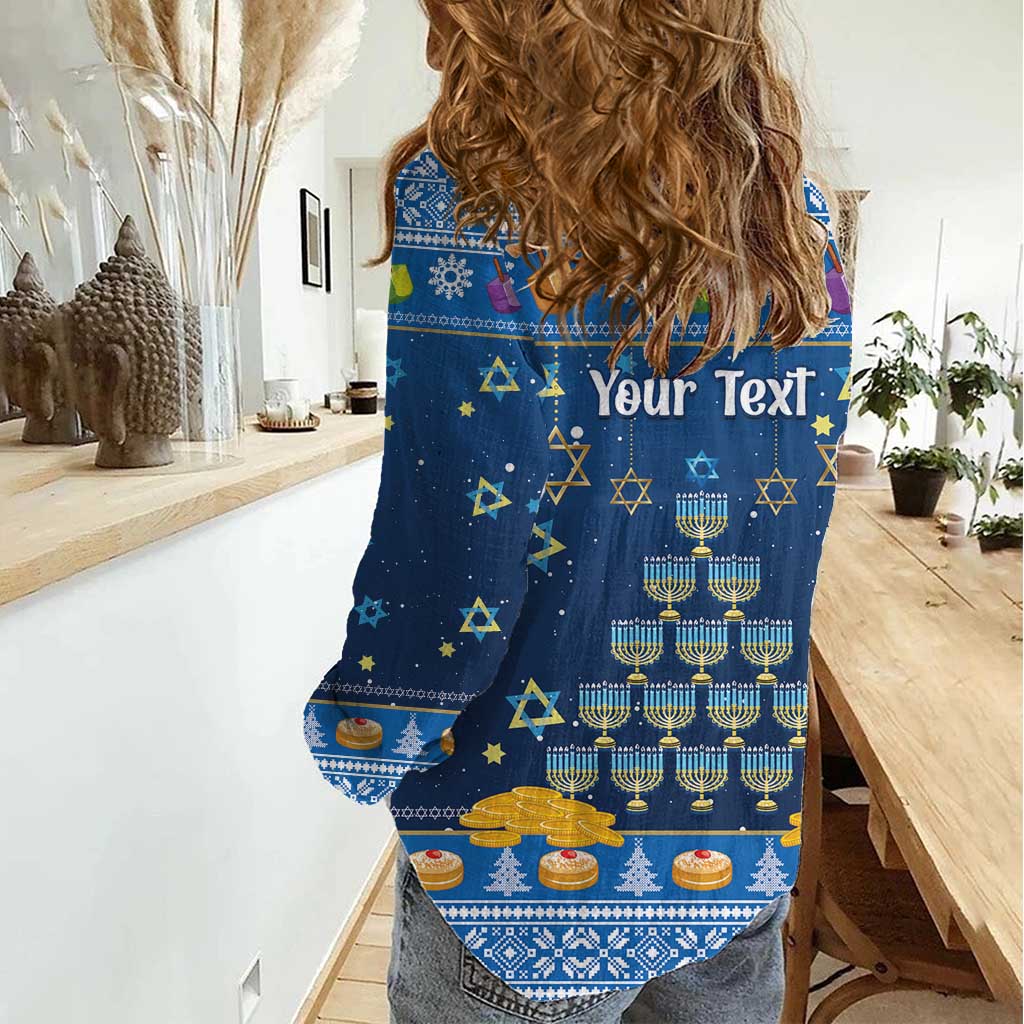 Personalised Jewish Hanukkah Xmas Women Casual Shirt Merry Chrismukkah - Wonder Print Shop