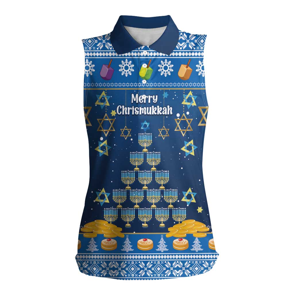 Personalised Jewish Hanukkah Xmas Women Sleeveless Polo Shirt Merry Chrismukkah - Wonder Print Shop