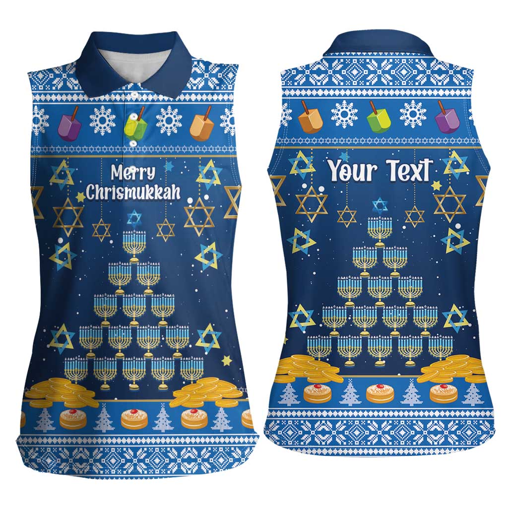 Personalised Jewish Hanukkah Xmas Women Sleeveless Polo Shirt Merry Chrismukkah - Wonder Print Shop