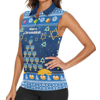 Personalised Jewish Hanukkah Xmas Women Sleeveless Polo Shirt Merry Chrismukkah - Wonder Print Shop