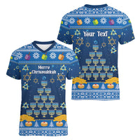 Personalised Jewish Hanukkah Xmas Women V-Neck T-Shirt Merry Chrismukkah - Wonder Print Shop