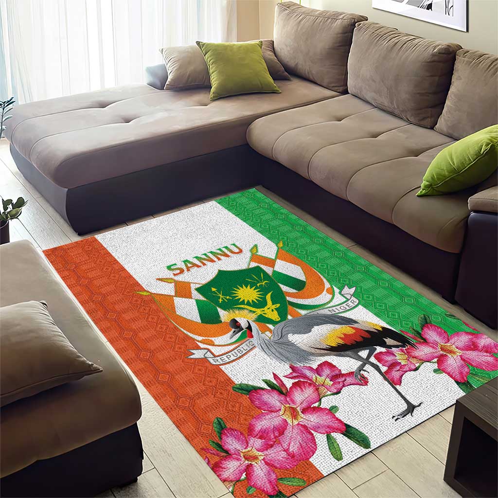 Niger Black-Crowned Crane Area Rug Coat Of Arms - Kente Pattern - Wonder Print Shop