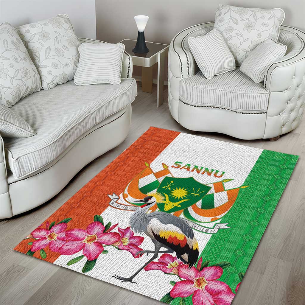 Niger Black-Crowned Crane Area Rug Coat Of Arms - Kente Pattern - Wonder Print Shop