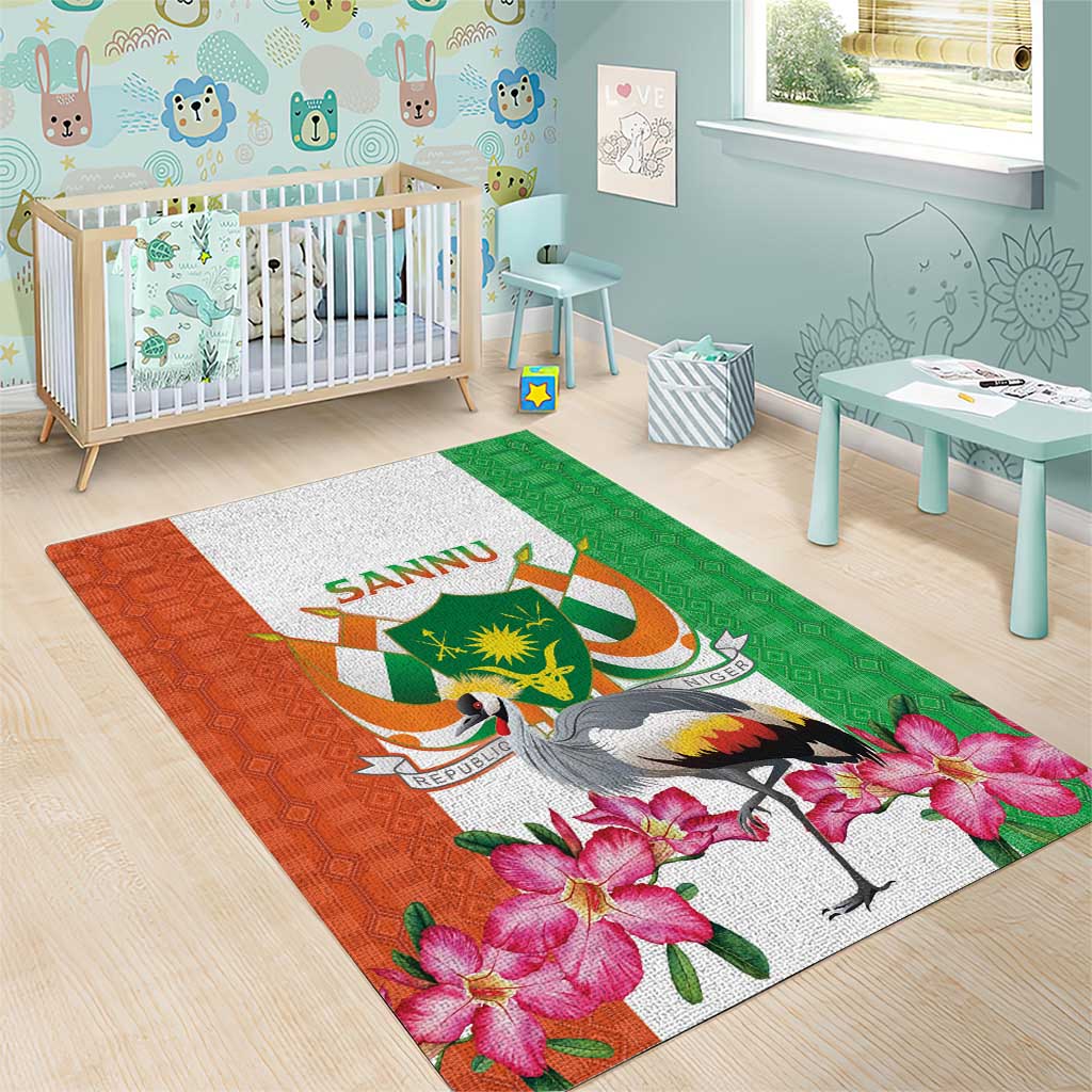 Niger Black-Crowned Crane Area Rug Coat Of Arms - Kente Pattern - Wonder Print Shop