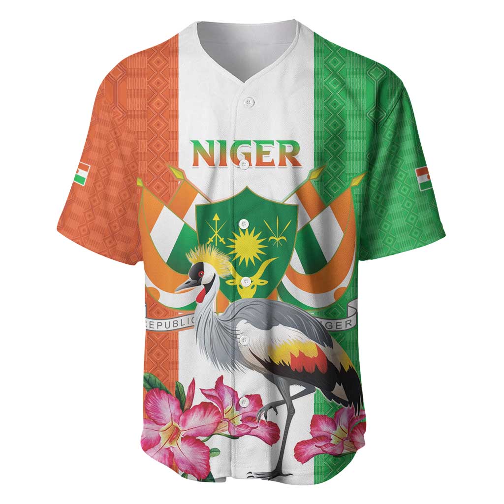 Niger Black-Crowned Crane Baseball Jersey Coat Of Arms - Kente Pattern - Wonder Print Shop