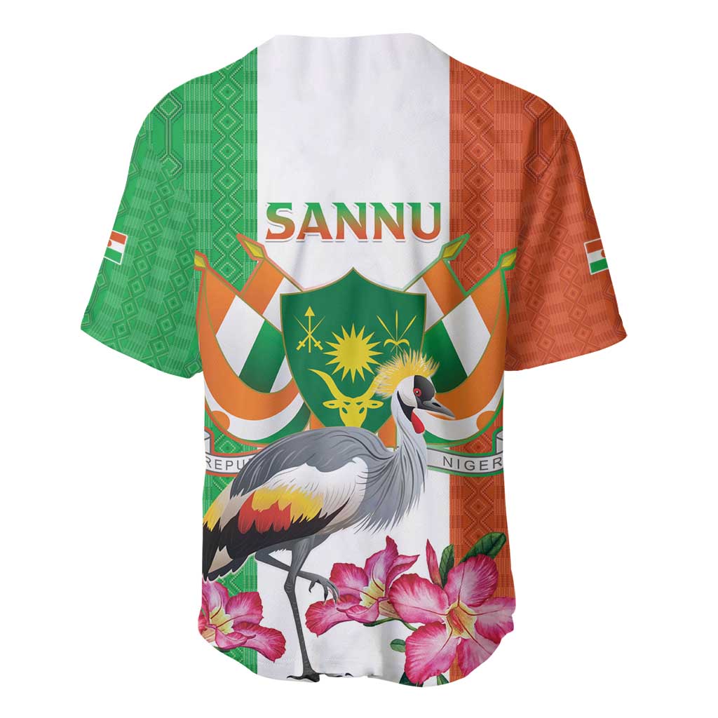 Niger Black-Crowned Crane Baseball Jersey Coat Of Arms - Kente Pattern - Wonder Print Shop