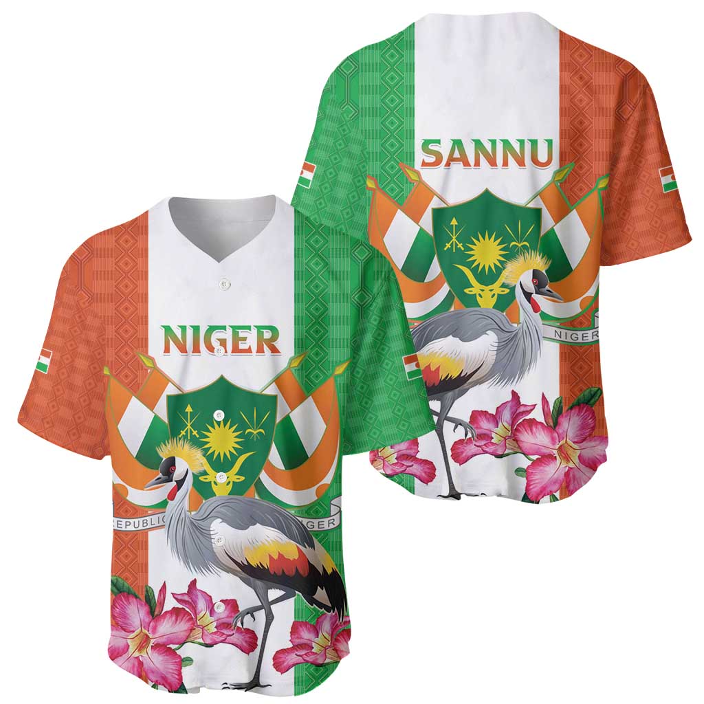 Niger Black-Crowned Crane Baseball Jersey Coat Of Arms - Kente Pattern - Wonder Print Shop