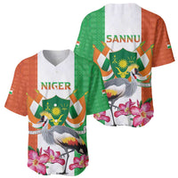 Niger Black-Crowned Crane Baseball Jersey Coat Of Arms - Kente Pattern - Wonder Print Shop