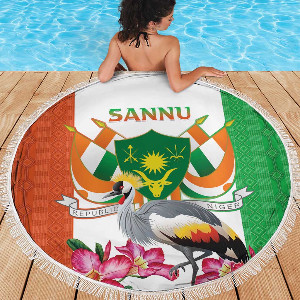 Niger Black-Crowned Crane Beach Blanket Coat Of Arms - Kente Pattern - Wonder Print Shop