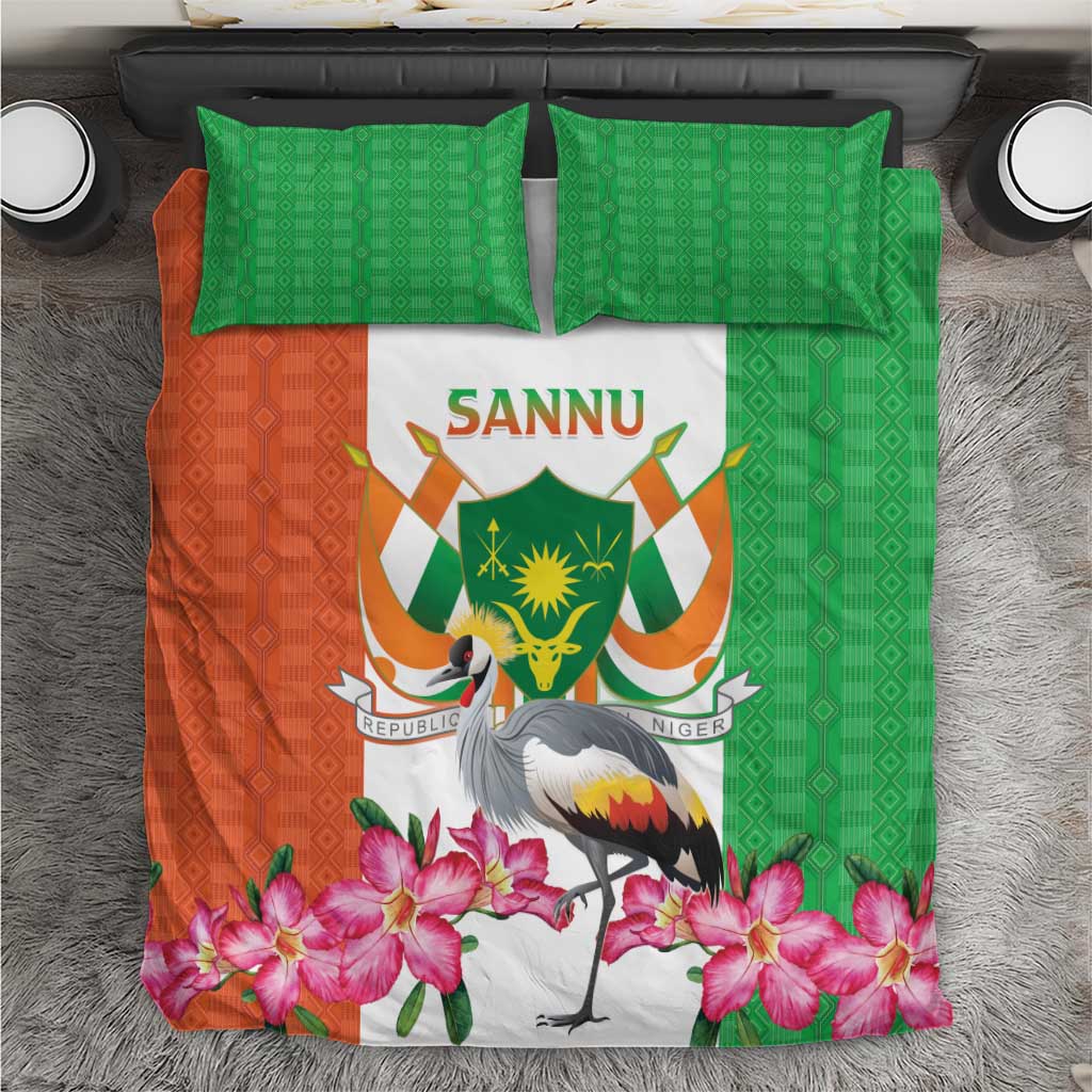 Niger Black-Crowned Crane Bedding Set Coat Of Arms - Kente Pattern - Wonder Print Shop