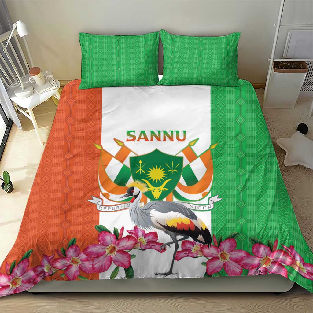 Niger Black-Crowned Crane Bedding Set Coat Of Arms - Kente Pattern - Wonder Print Shop