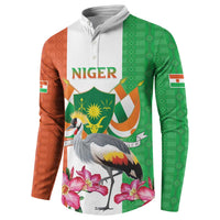 Niger Black-Crowned Crane Button Sweatshirt Coat Of Arms - Kente Pattern - Wonder Print Shop