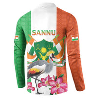 Niger Black-Crowned Crane Button Sweatshirt Coat Of Arms - Kente Pattern - Wonder Print Shop