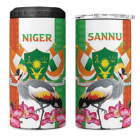Niger Black-Crowned Crane 4 in 1 Can Cooler Tumbler Coat Of Arms - Kente Pattern - Wonder Print Shop