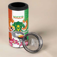 Niger Black-Crowned Crane 4 in 1 Can Cooler Tumbler Coat Of Arms - Kente Pattern - Wonder Print Shop