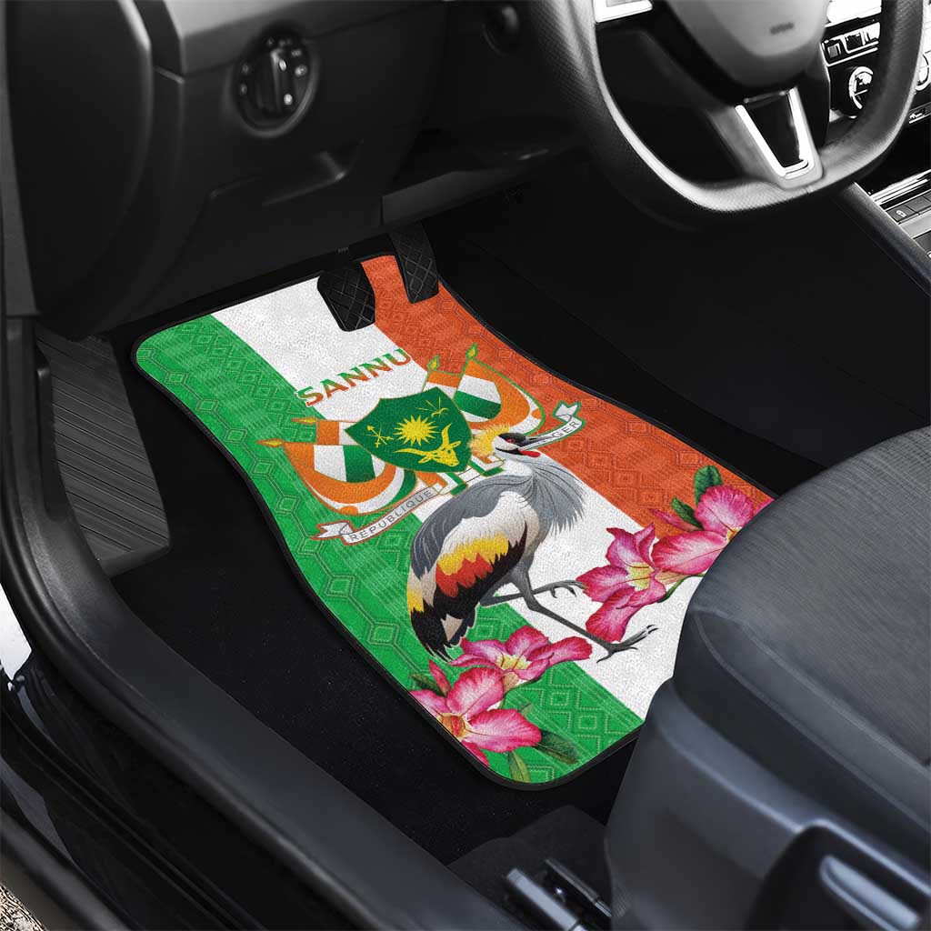 Niger Black-Crowned Crane Car Mats Coat Of Arms - Kente Pattern - Wonder Print Shop