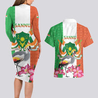 Niger Black-Crowned Crane Couples Matching Long Sleeve Bodycon Dress and Hawaiian Shirt Coat Of Arms - Kente Pattern - Wonder Print Shop