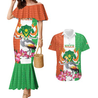 Niger Black-Crowned Crane Couples Matching Mermaid Dress and Hawaiian Shirt Coat Of Arms - Kente Pattern - Wonder Print Shop