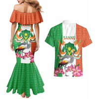 Niger Black-Crowned Crane Couples Matching Mermaid Dress and Hawaiian Shirt Coat Of Arms - Kente Pattern - Wonder Print Shop