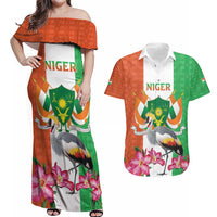 Niger Black-Crowned Crane Couples Matching Off Shoulder Maxi Dress and Hawaiian Shirt Coat Of Arms - Kente Pattern - Wonder Print Shop