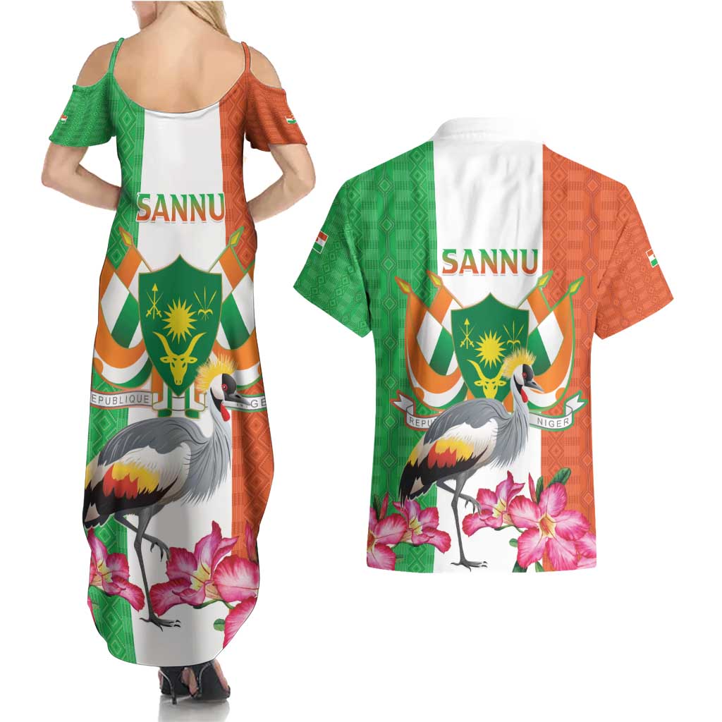 Niger Black-Crowned Crane Couples Matching Summer Maxi Dress and Hawaiian Shirt Coat Of Arms - Kente Pattern - Wonder Print Shop